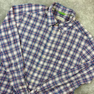 Eton Button Down Shirt Men's XL 43 Blue White Slim Geometric Preppy Stretch‎